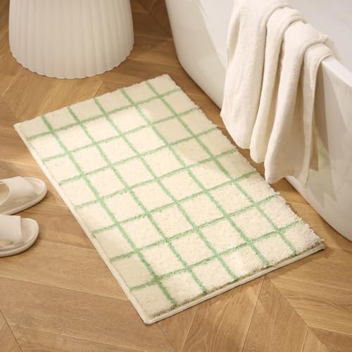 Greenjin Checkered Bath Mat, 16x24 Inch Non-Slip Microfiber Rug