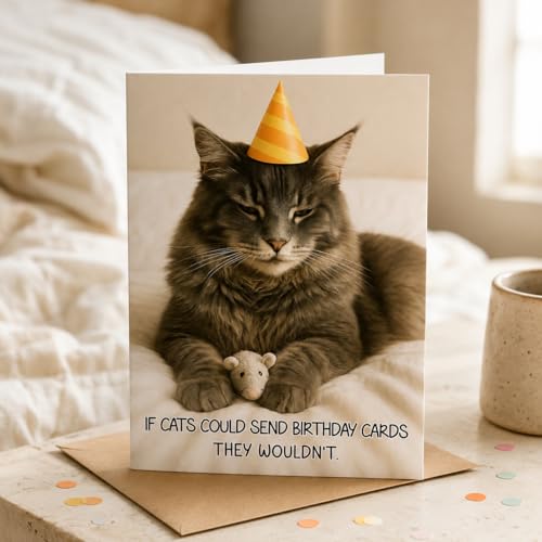 Funny Cat Birthday Card with Envelope - Hilarious 5x7 Card for Cat Lovers