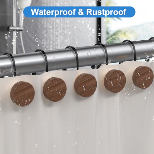 Imitation Wood Grain Shower Curtain Hooks - 12PCS Waterproof Rings