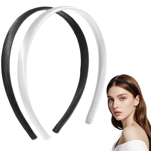 2 Pcs Soft Satin Headband Black and White Fashion Elastic Hairband