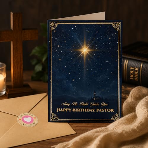 Christian Birthday Card for Pastor | 5x7 Folded Design with Envelope