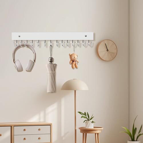 White 2-Pack Wall Mount Key Holder with 28 Rotating Metal Hooks, 14.6"