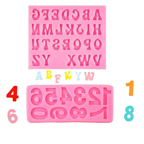 Kosbech Large Silicone Alphabet and Number Fondant Molds (Pink, 2 Pcs)