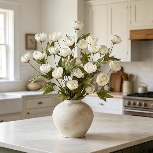 6 Pcs Faux Silk Peony Flower Stems for DIY Bouquets & Wedding Decor, Cream