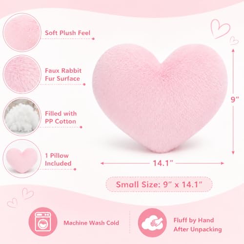 RAINFLOW Pink Faux Fur Heart Shaped Throw Pillow - Plush Room Decor