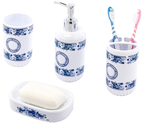 Basicwise 4-Piece Bathroom Accessory Set - Soap Dispenser & Holder, White
