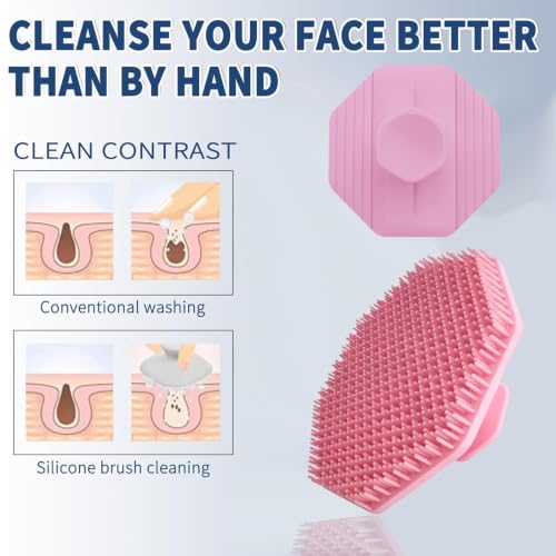 Silicone Face Scrubber & Exfoliating Facial Cleansing Brush 2-Pack (Pink)