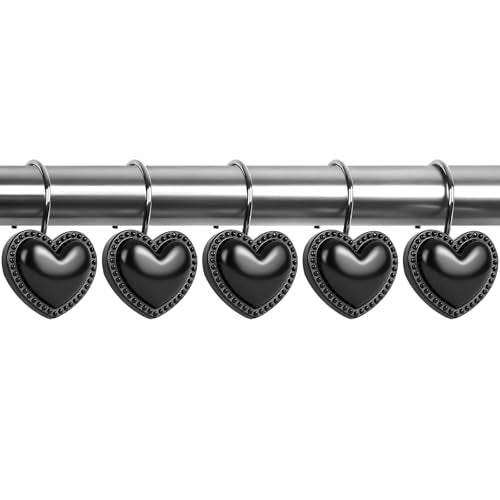BBV Stainless Steel Shower Curtain Hooks - 12 Pcs Glide Rings, Black