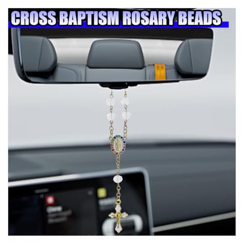 Car Rosary Rearview Mirror Pendant with Virgin Mary Charm
