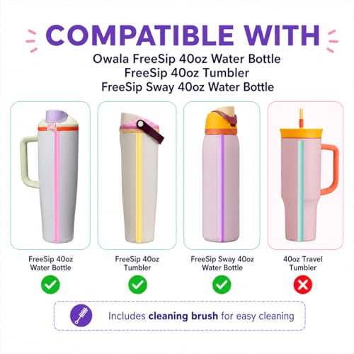 Joshey Replacement Straws for Owala FreeSip 40oz Bottles - 6 Pack