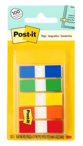 Post-it Flags, Assorted Colors, 0.47 x 1.7 Inch, 3 Pack (300 Total Flags)