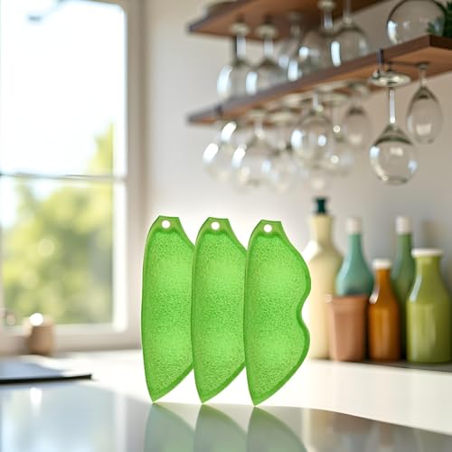 BWESOO 3 Pcs Green Bean-Shaped Multipurpose Bottle and Cleaning Sponge Set