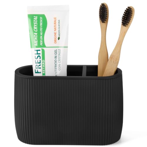 Black Electric Toothbrush Holder with Divider for Bathroom Countertop