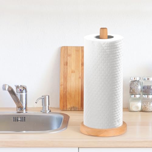 Large Wooden Paper Towel Holder Beechwood Kitchen Dispenser with Anti-Skid Base