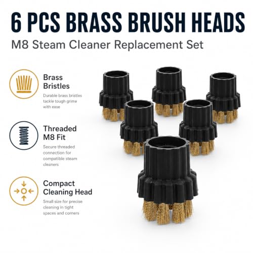 6 Pcs M8 Steam Cleaner Replacement Brush Heads - Multicolor Nylon & Brass