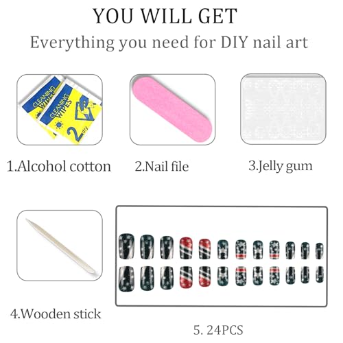 WAFOLOZE 4th of July Press On Nails Medium Square American Flag Glitter Fake Nails