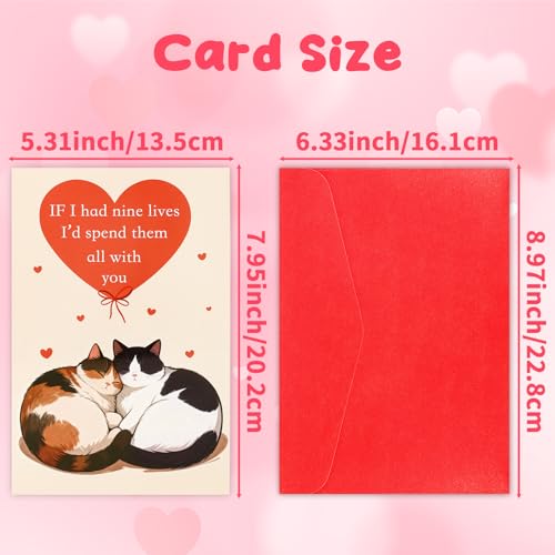 Valentine's Cat Greeting Card with Red Envelope - 8x5.3 inches