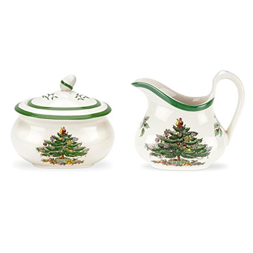 Spode Christmas Tree Sugar and Creamer Set - Holiday Tableware, Dishwasher Safe