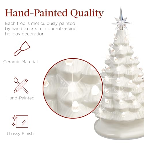 15in Ceramic Christmas Tree with Warm White Lights and Star Topper - Hand-Painted Holiday Decor