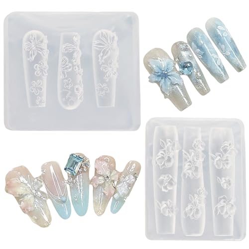 Goufaju Silicone Flower Nail Art Molds, 3D Floral Manicure Charms Template