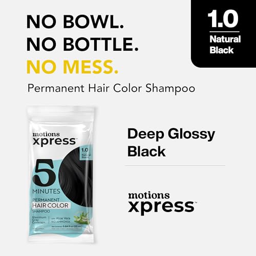 Motions Xpress Permanent Hair Color Shampoo Natural Black 0.84 Oz