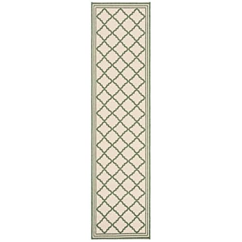 SAFAVIEH Washable Rug Outdoor Beach House Collection - 2'2" x 6' Runner, Cream & Green, Non-Shedding & Easy to Clean, Ideal for Patio, Backyard, Mudroom (BHS121W)