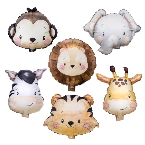 6 Pcs Small Animal Foil Balloons - Jungle Safari Birthday Party Decor
