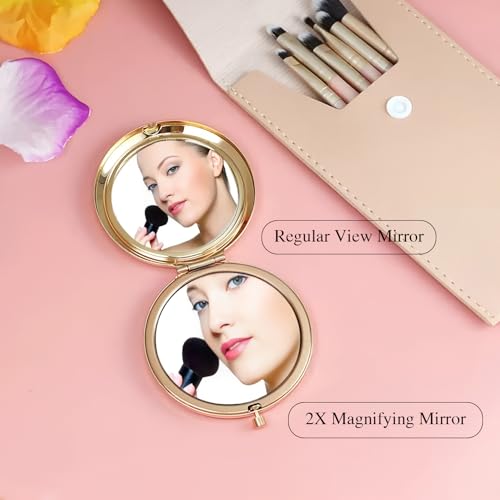 Yucenora Golden Compact Mirror for Purse – Double-Sided 1X/2X Magnifying Travel Pocket Makeup Mirror