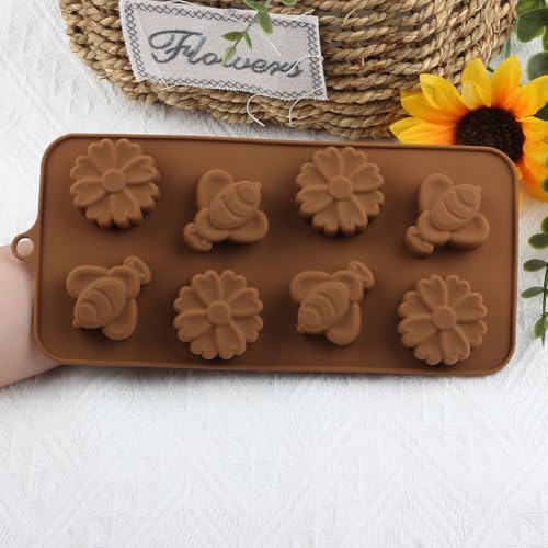 8 Cavity Bee Flower Silicone Chocolate Mold for Candy and Cake Decorating
