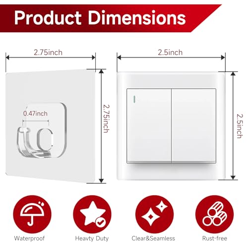 Large Clear Adhesive Hooks - 10 Pack Heavy Duty Waterproof Shower Hooks