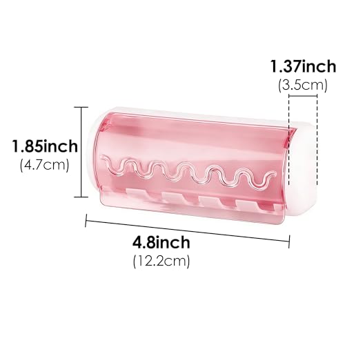 LUEXBOX Self-Adhesive Wall-Mounted Toothbrush Holder with Cover - Pink