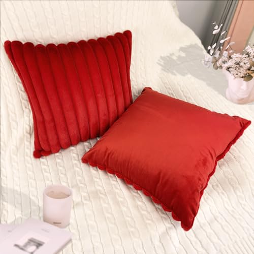 16x16 Red Velvet Throw Pillow Cover - Faux Fur Cushion Case