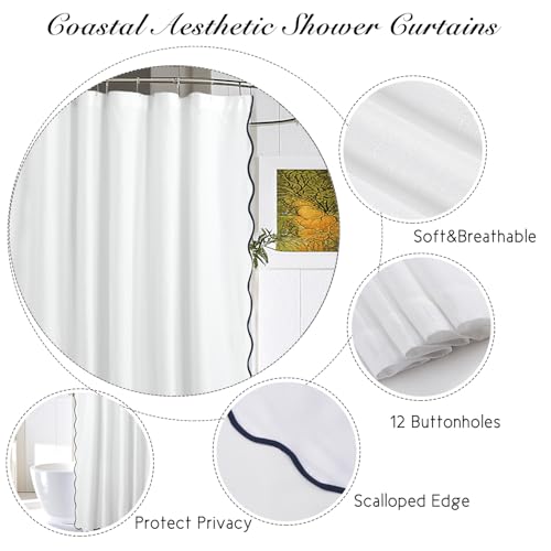Chic White/Navy Scallop Edge Shower Curtain - 72" x 72"