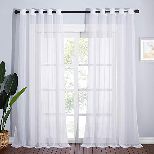 NICETOWN Extra Long Sheer Curtains 70x108 Set of 2 - White Grommet Drapes for Living Room