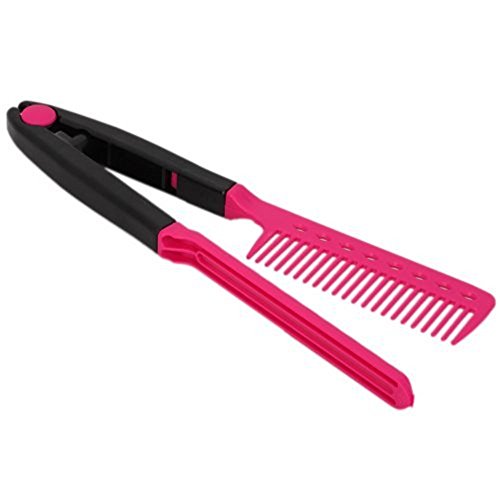 V Shaped Hair Straightening Comb Clamp Styling Tool Pink