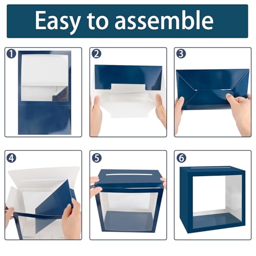 Blue Wedding Card Box with Clear Window - 9x5.1x9 Inch
