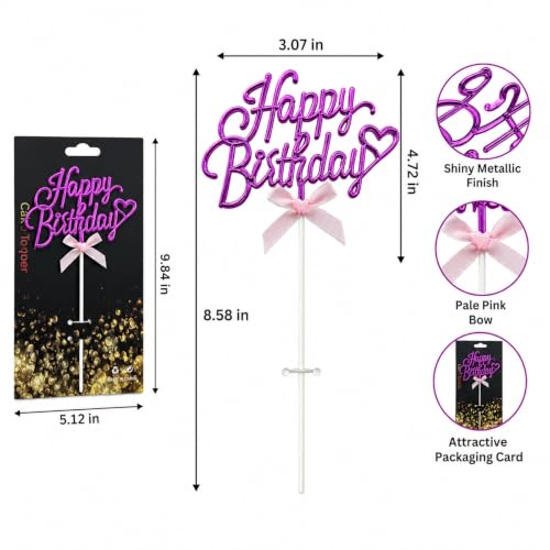 Purple Acrylic Happy Birthday Cake Topper with Heart & Bow