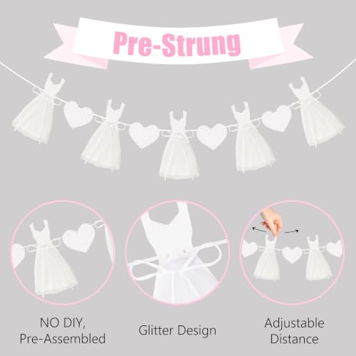 Pre-Strung White Glitter Wedding Dress Banner - 9.8ft Bridal Shower Decor
