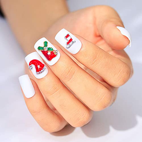 WOKOTO 30Pcs 3D Christmas Nail Charms Alloy Rhinestone Gems