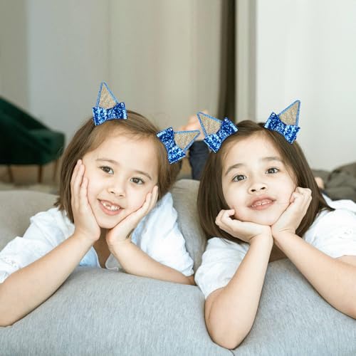 Blue Glitter Dog Ear Hair Clips with Bows 2 Pairs