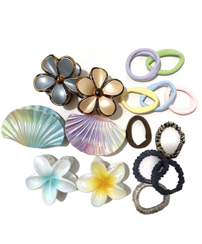 RULLZ 16 Pcs Hair Claw Clips Set, Summer Shell & Floral Jaw Clips