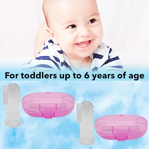 Silicone Baby Finger Toothbrush Set of 2 with Cases Pink