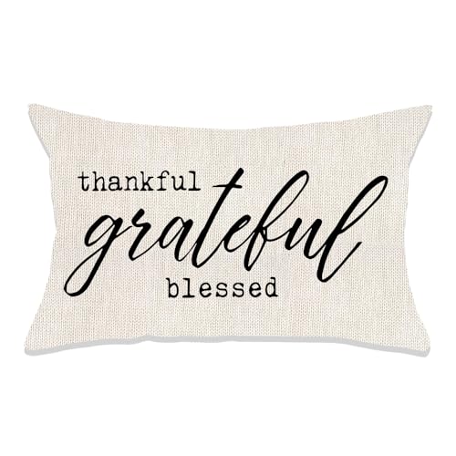 Thankful Grateful Blessed Oblong Throw Pillow Cover 12x20