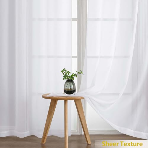 LIVEKID White Sheer Curtains - 84-Inch Long Rod Pocket Voile Drapes (2 Panels)