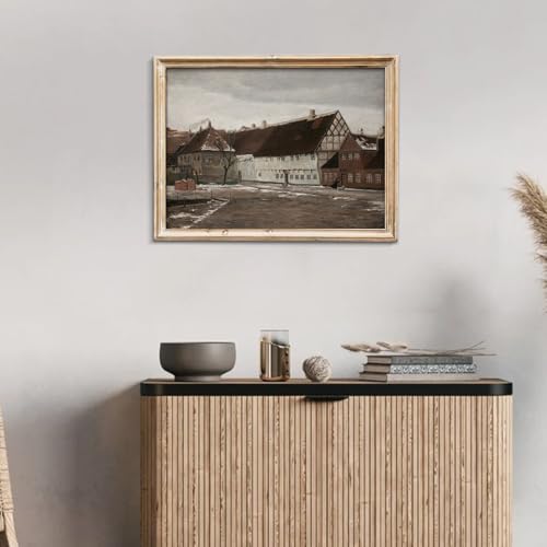 Vintage Winter Village Canvas Wall Art Rustic Farmhouse Print 8x10