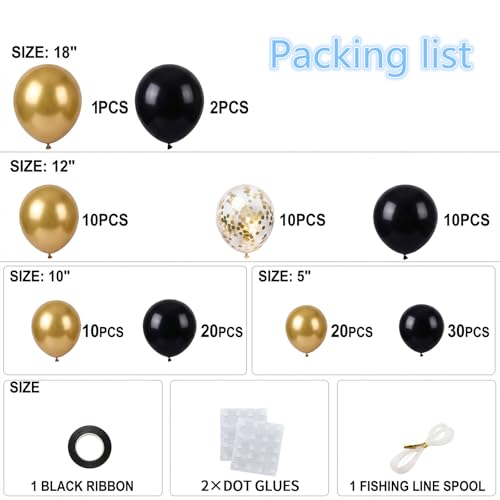 Black and Gold Balloon Garland Arch Kit - 113pcs Set