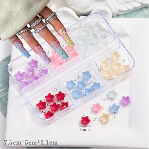 72Pcs 3D Flower Nail Charms Colorful Floral Resin Rhinestones for Manicure