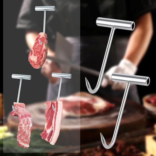 GOLD DEER 2PCS Stainless Steel T-Handle Meat Hooks for Processing
