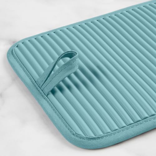 KitchenAid Ribbed Soft Silicone Pot Holders 2-Pack Set, Mineral Water Aqua, 7x9 Inches