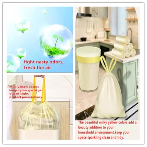Durable Milky Yellow 4-Gallon Drawstring Trash Bags - 60 Count